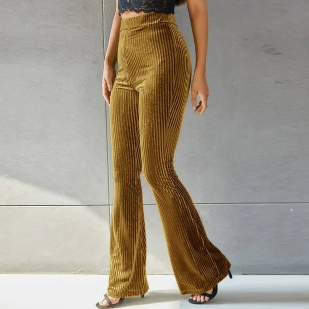 Aerie velour ribbed leggings pants mustard golden brown